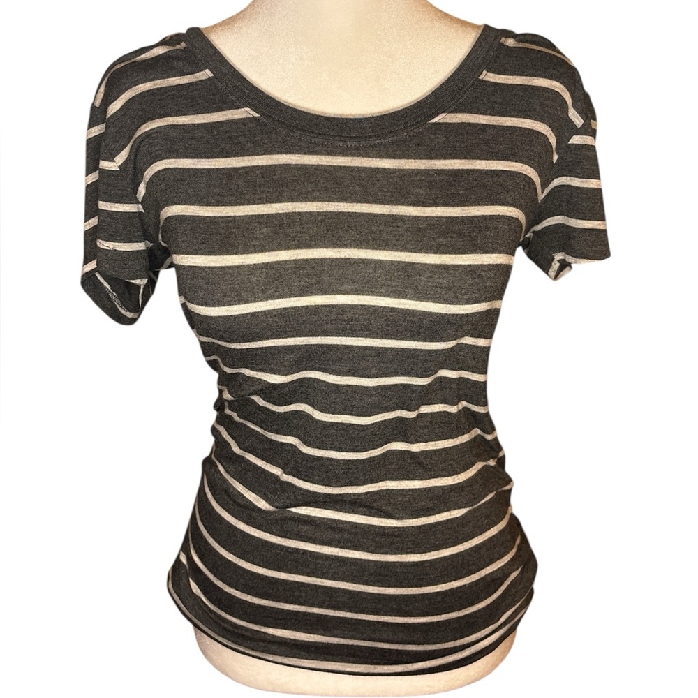 Zenana Outfitters Dark grey and very light gray striped tee
